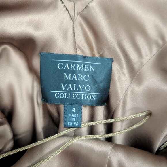Vintage 90s Carmen Marc Valvo Bronze Formal Gown 4 Small V-Neck - Picture 8 of 10
